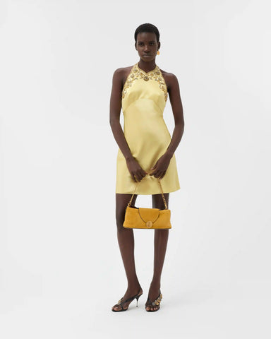 Embroidered Silk Cady Satin Mini Dress