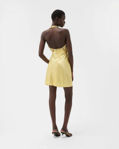 Embroidered Silk Cady Satin Mini Dress