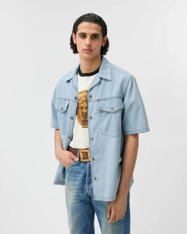 Embroidered-Logo Denim Cotton Shirt