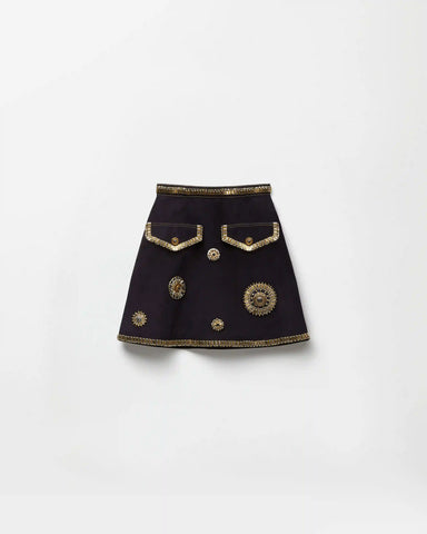Embroidered Suede Mini Skirt