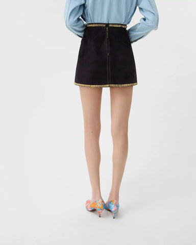 Embroidered Suede Mini Skirt