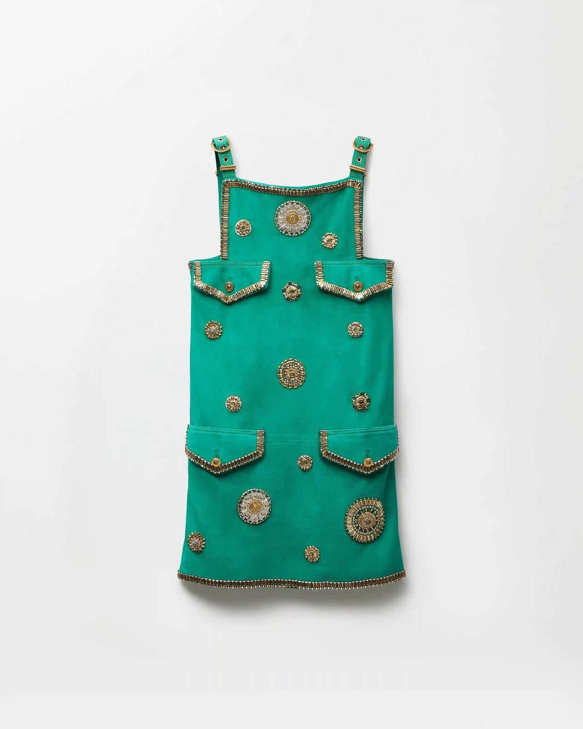 Embroidered Suede Mini Dress