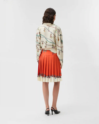 Printed Twill Silk Midi Skirt
