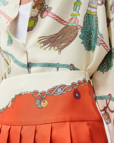 Printed Twill Silk Midi Skirt