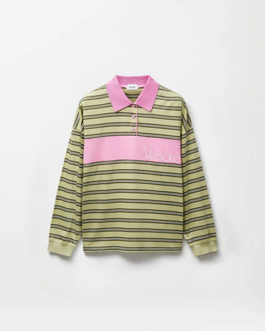 Embroidered-Logo Striped-Intarsia Cotton Polo
