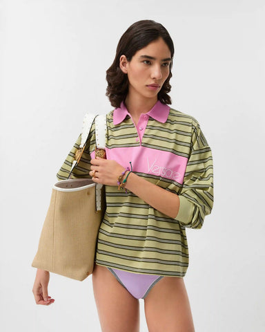 Embroidered-Logo Striped-Intarsia Cotton Polo