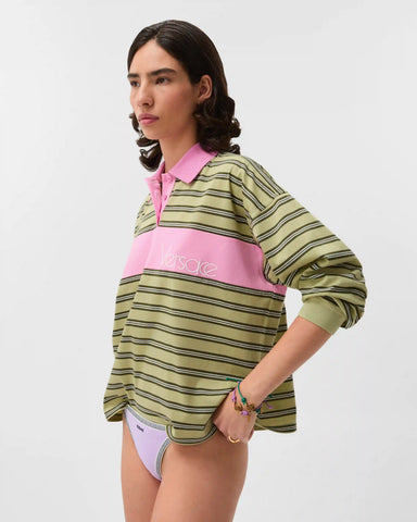 Embroidered-Logo Striped-Intarsia Cotton Polo